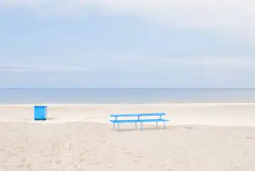 Beach and blue bench, Jurmala, Riga, Lettland