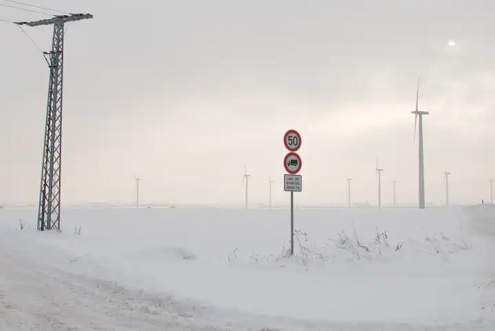 Landschaft, Schnee, Windräder, Deutschland