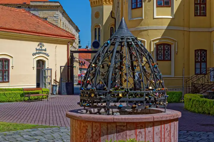 Fountain with love locks in Komarno Slovakia