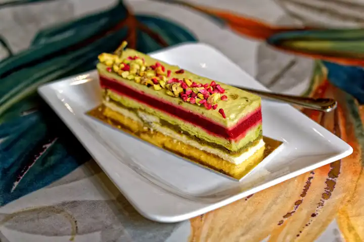 Pistachio - raspberry cake pastry