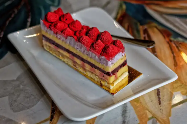 Raspberry - passion fruit pastry