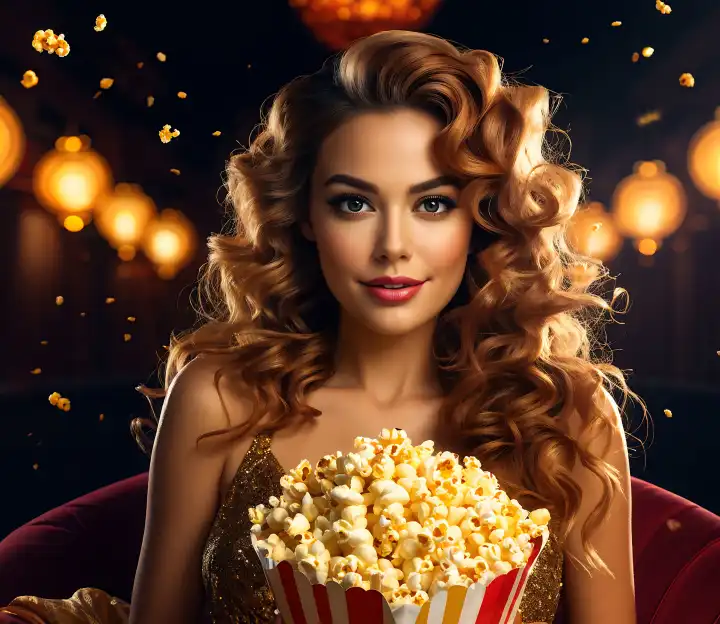 Woman with popcorn, generated with AI
