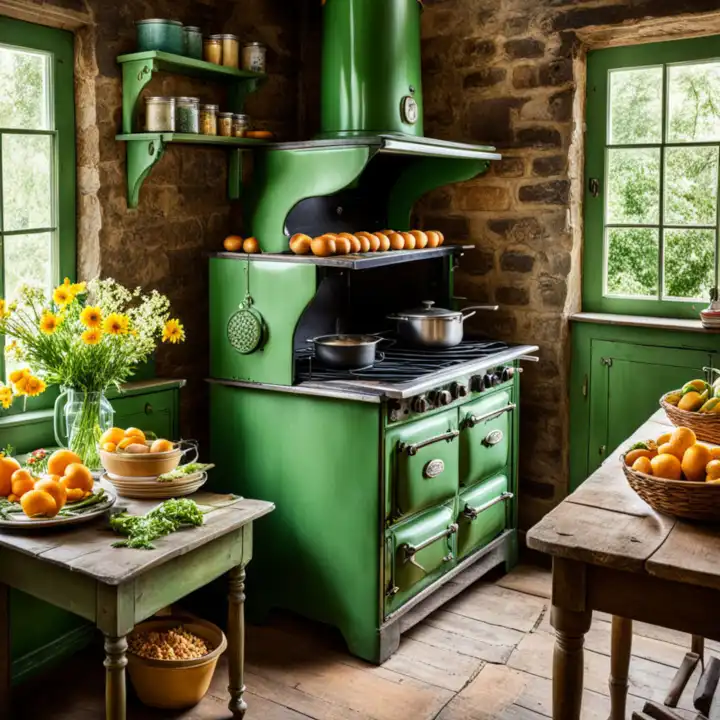 Retro kitchen in green, generated with AI
