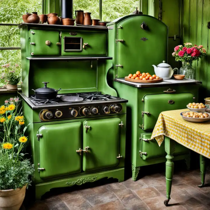 Retro kitchen in green, generated with AI