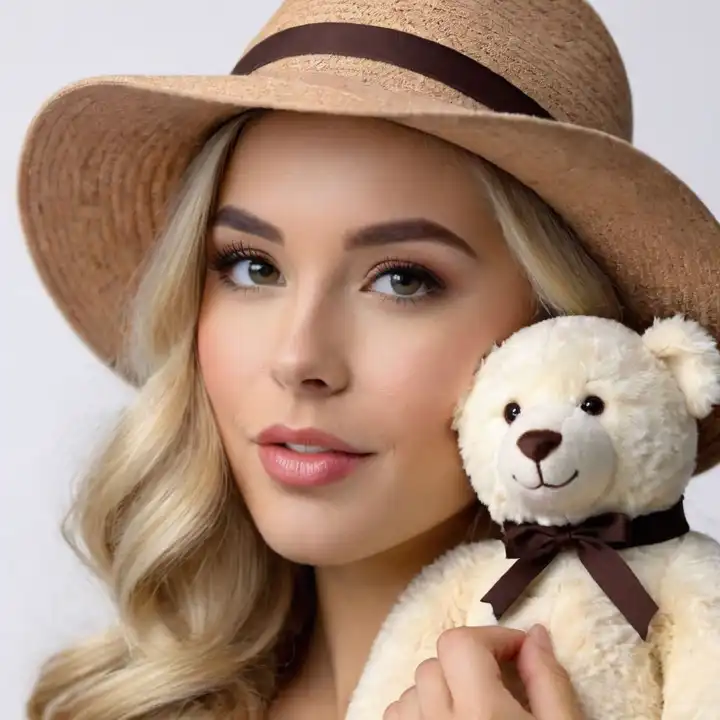 Blonde woman with teddy bear, generated with AI
