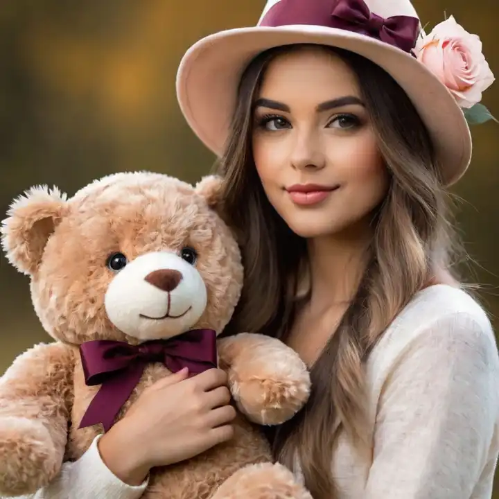 Young woman with teddy bear, generated with AI