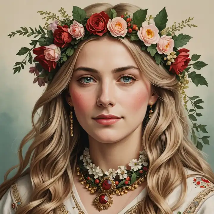 Young woman with wreath of hair, generated with AI