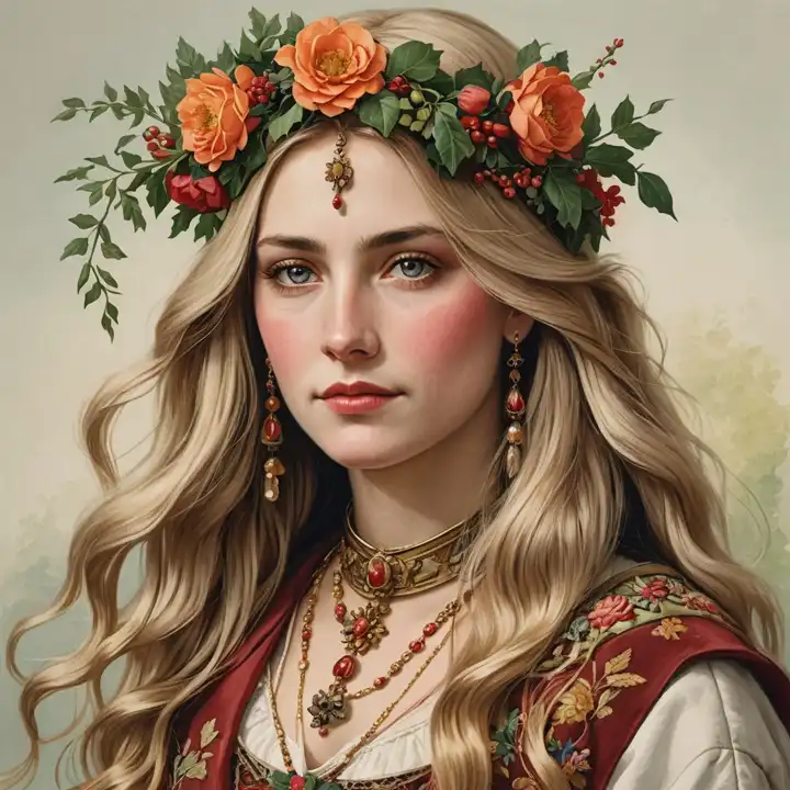 Young woman with wreath of hair, generated with AI
