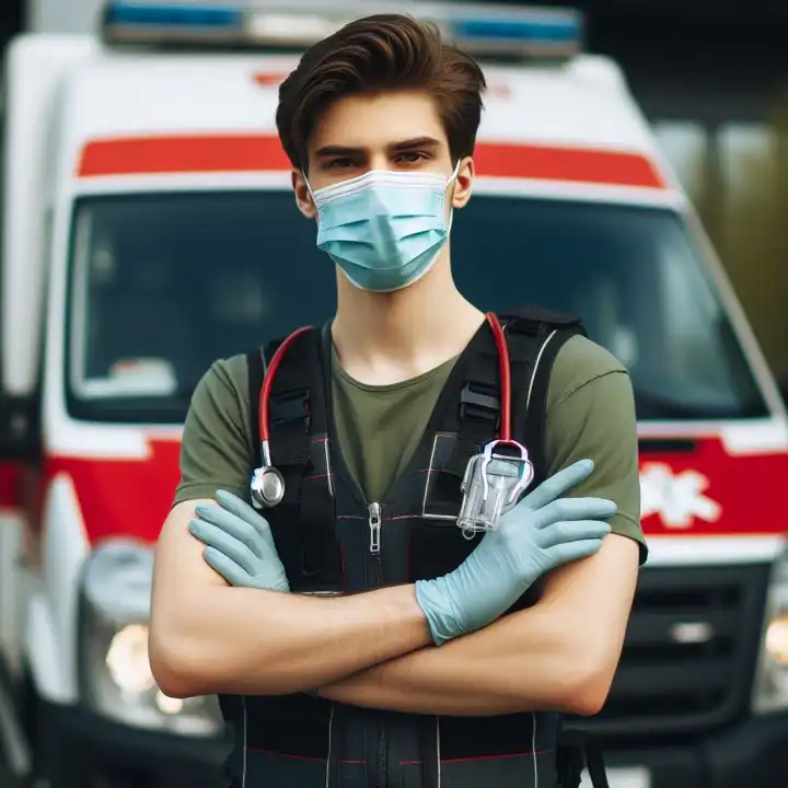 Paramedic with mask, generated with AI