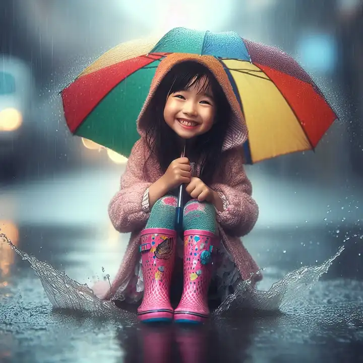 Kind im Regen, generiert mit KI