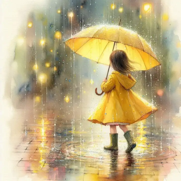 Child in the rain, generated with AI