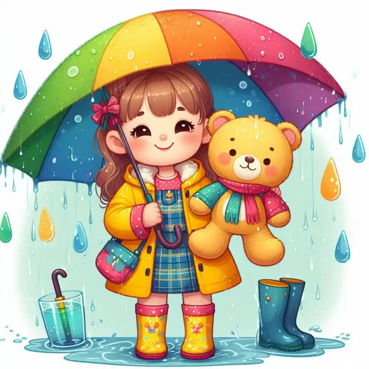 Child in the rain, generated with AI