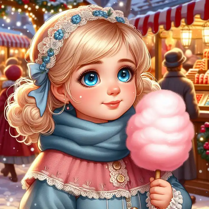 Child with cotton candy, generated with AI