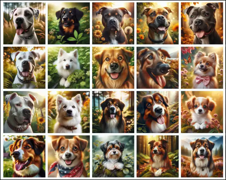 Dog portraits, generated with AI