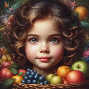 Child with fruit basket, generated with AI