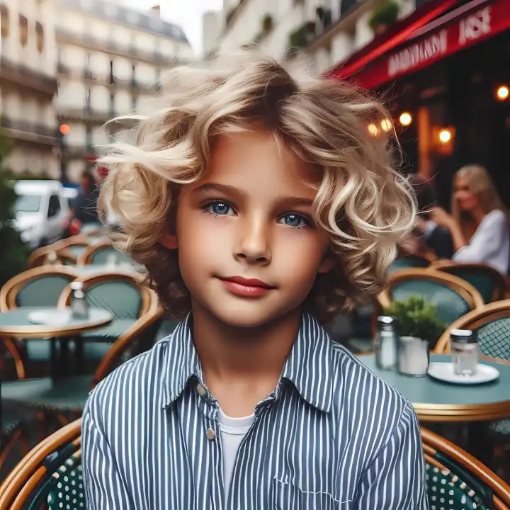 Child in a street cafe, generated with AI