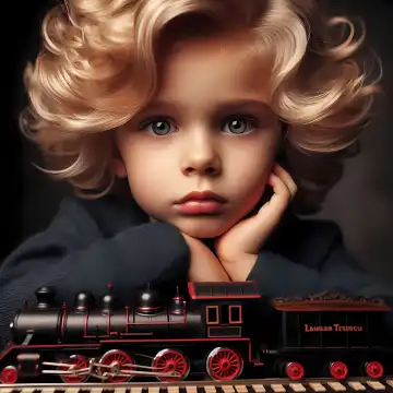 Child with train, generated with AI