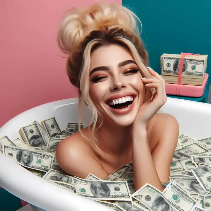 Bathing in money, generated with AI