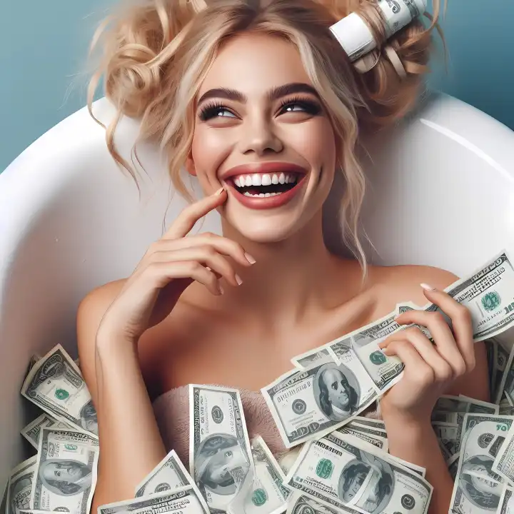 Bathing in money, generated with AI