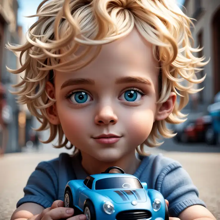 Kleiner Junge mit einem Spielzeugauto, generiert mit KI