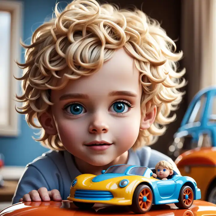 Little boy with a toy car, generated with AI