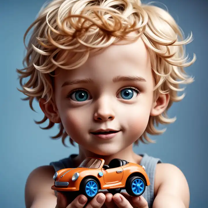 Kleiner Junge mit einem Spielzeugauto, generiert mit KI