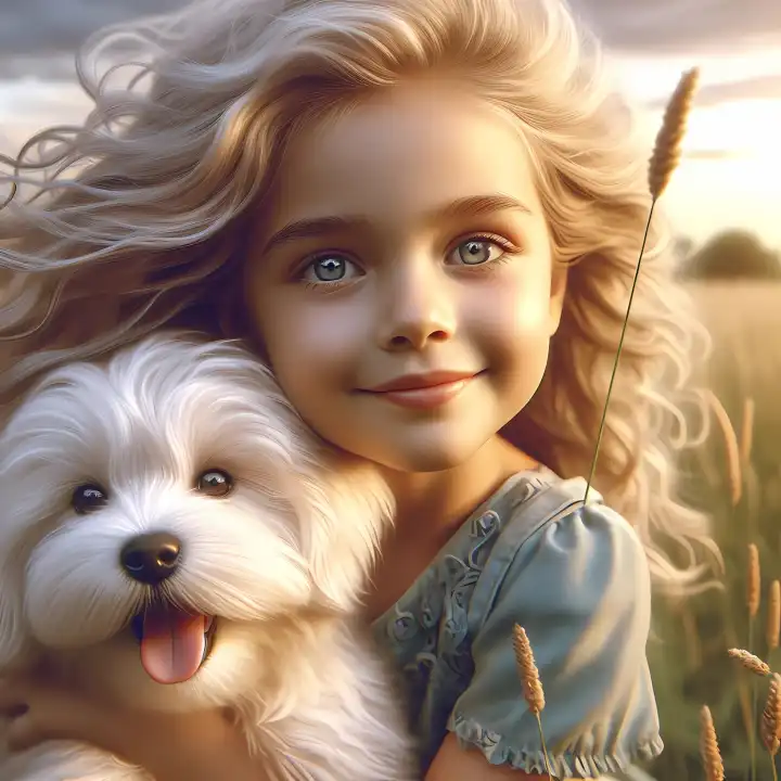 Kleines Mädchen mit Hund, generiert mit KI