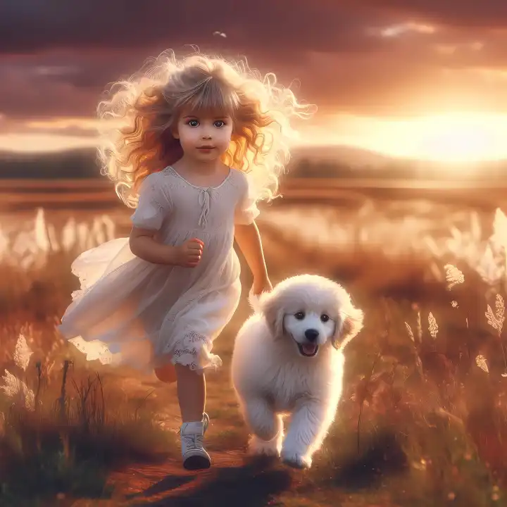 Little girl with dog, generated with AI