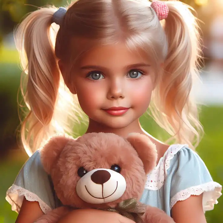Girl with teddy bear, generated with AI