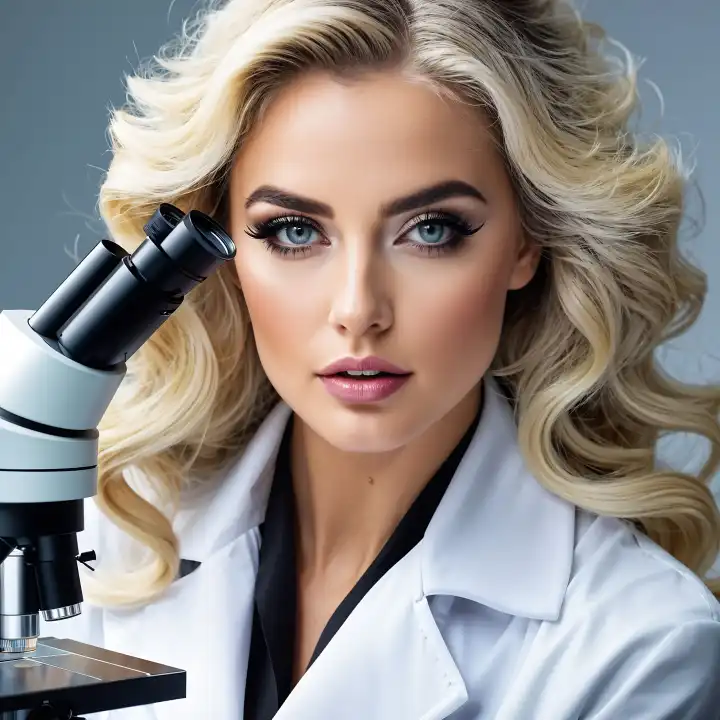 Frau mit Mikroskop, generiert mit KI