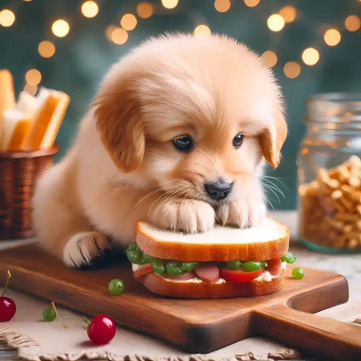 Puppy with a sandwich, generated with AI