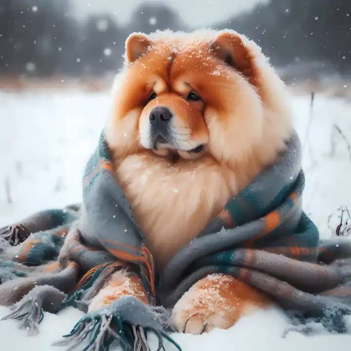 Chowchow in the snow, generated with AI