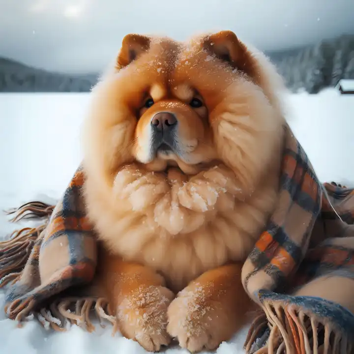 Chowchow in the snow, generated with AI