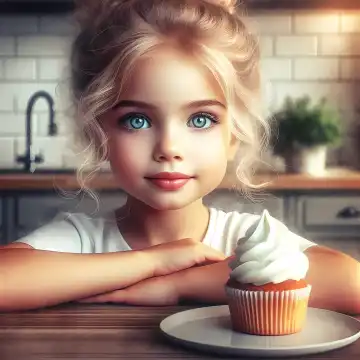 Kind mit einem Cupcake, generiert mit KI