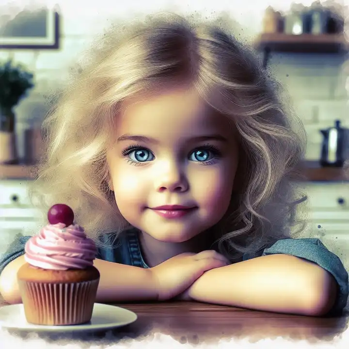 Child with a cupcake, generated with AI