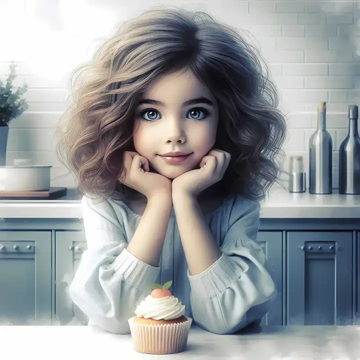 Kind mit einem Cupcake, generiert mit KI