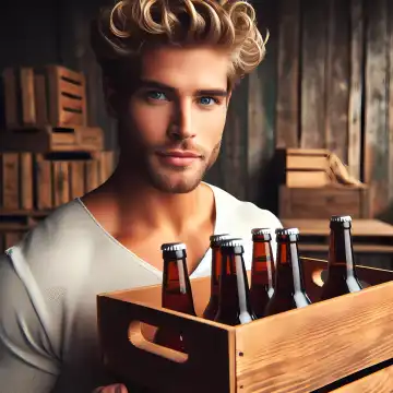 Junger Mann mit einer Kiste Bier, generiert mit KI