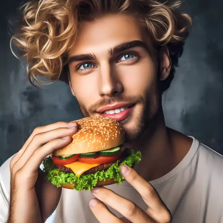 Man with burger, generated with AI