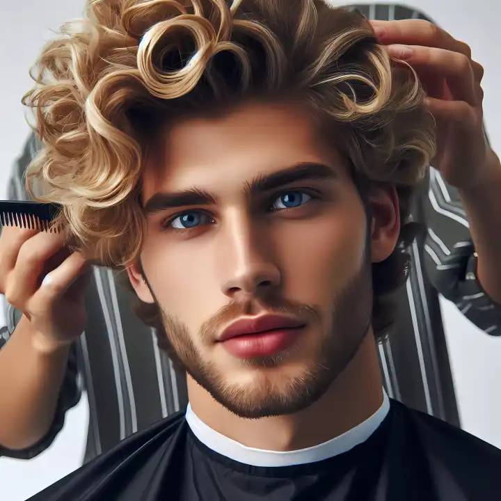 Young man at the hairdresser, generated with AI