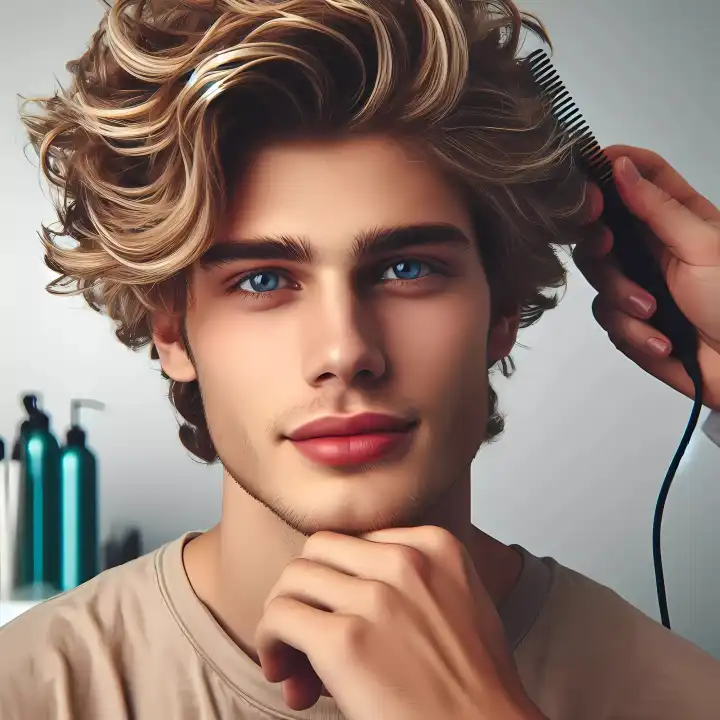 Young man at the hairdresser, generated with AI
