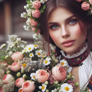 Hübsche junge Frau mit Blumen, generiert mit KI