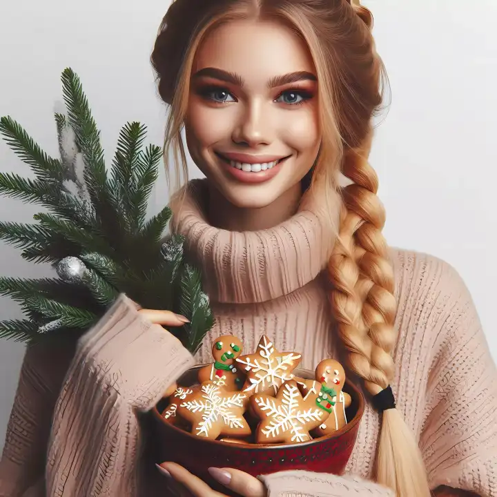 Woman with Christmas cookies, generated with AI