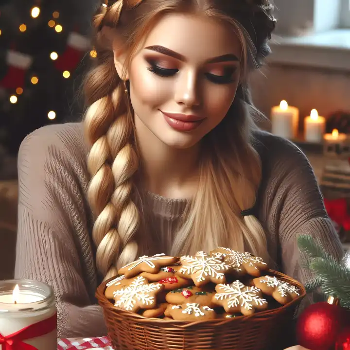 Woman with Christmas cookies, generated with AI