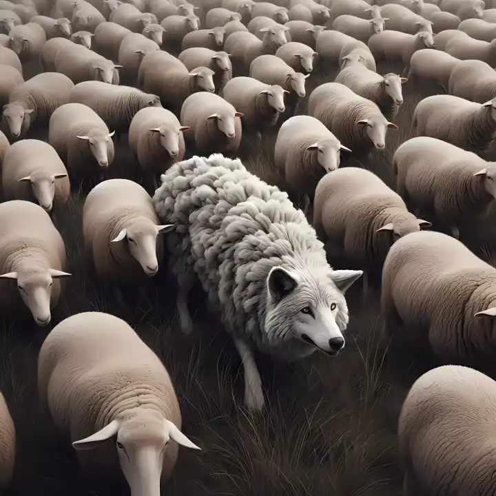 Wolf among sheep, generated with AI