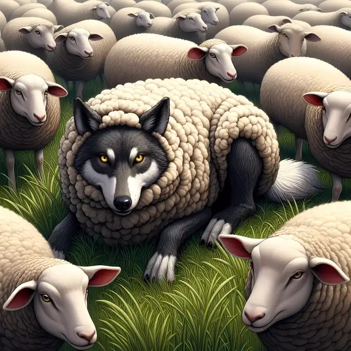 Wolf among sheep, generated with AI