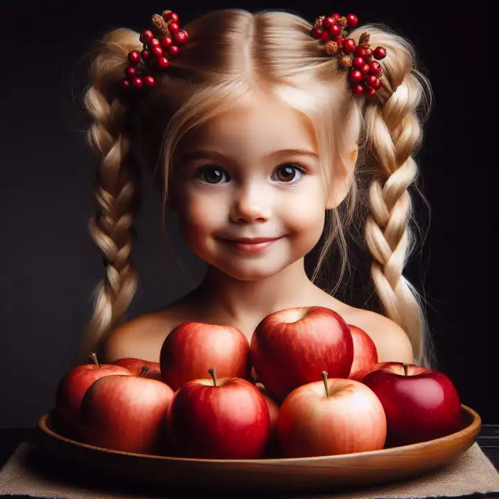 Kleines Mädchen mit roten Äpfeln, generiert mit KI