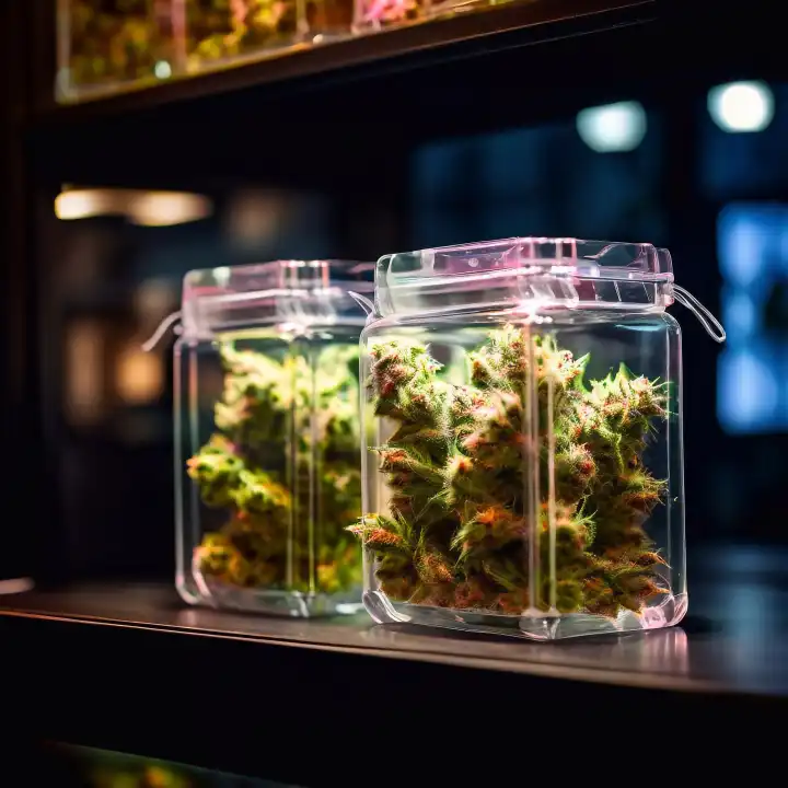 Cannabis in einem Vorratsglas, generiert mit KI
