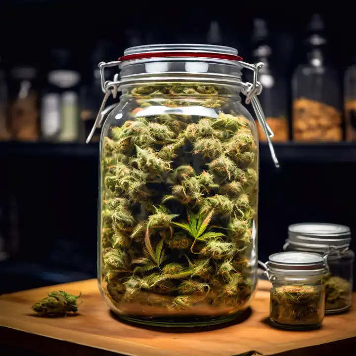Cannabis in a storage jar, generated with AI