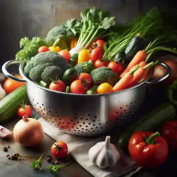 Background, Wallpaper: Vegetables in a sieve, generated with AI
