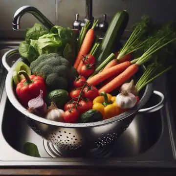 Background, Wallpaper: Vegetables in a sieve, generated with AI